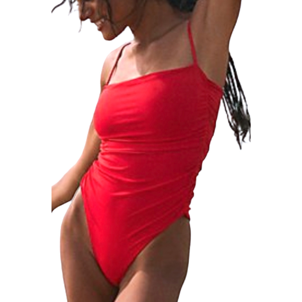 NEW BELLE THE LABEL CHERRY RED RUCHED MAILLOT ONE PIECE SWIMSUIT FREE PEOPLE XS